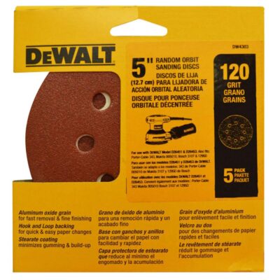 DISCO VELCRO DEWALT X5 – 5” ROJO GRANO 120 (DW4303)