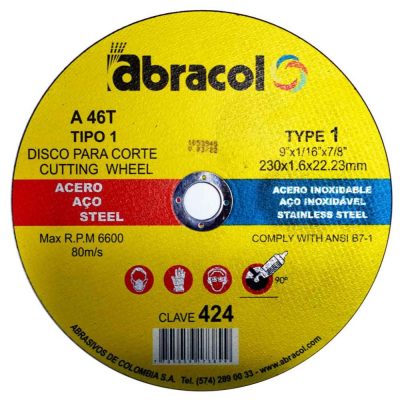 DISCO ABRACOL AMARILLO CORTE METAL 9 (DT1 230X1,6X22,23MM)