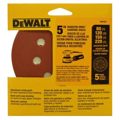 DISCO VELCRO DEWALT X5 – 5” ROJO GRANO SURTIDO 80(1)-120(2